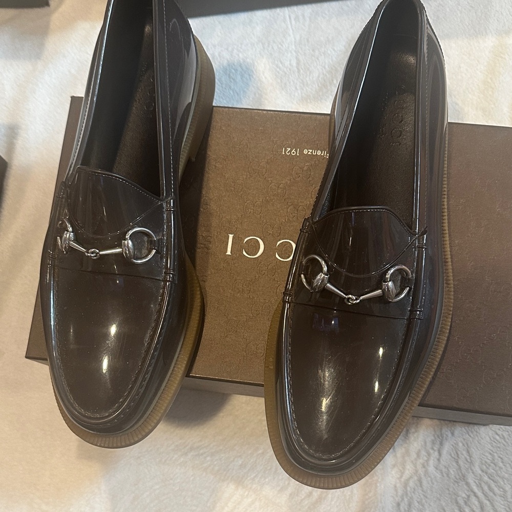 Gucci Men's Dark Brown Loafers with Silver Accents